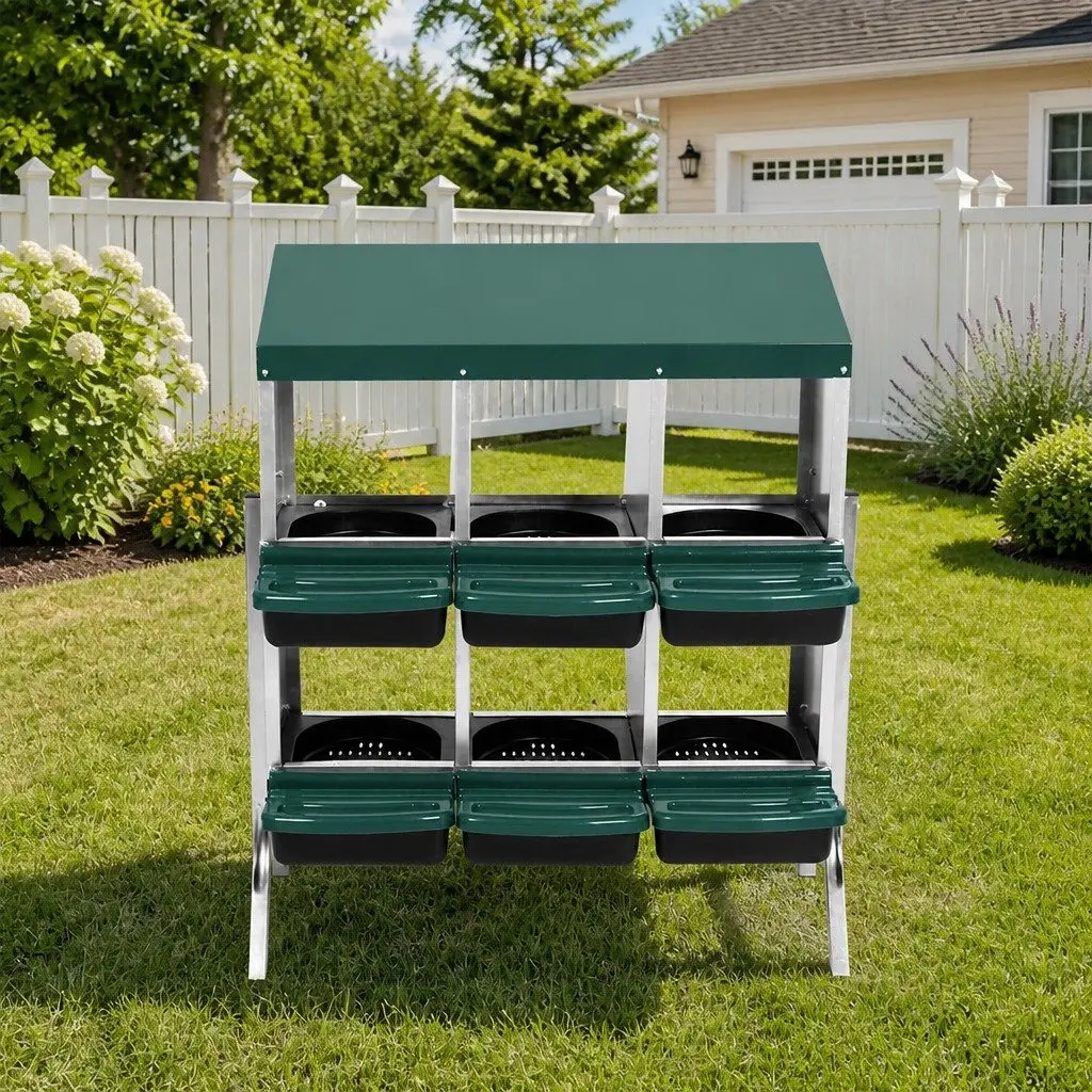 Chicken Egg Nesting Box Galvanized Steel 6-Hole Green