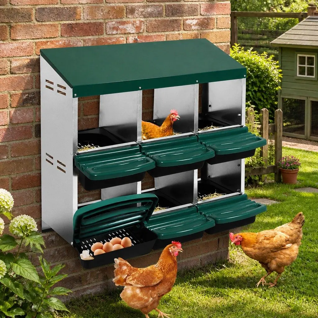 Chicken Egg Nesting Box Galvanized Steel 6-Hole Green