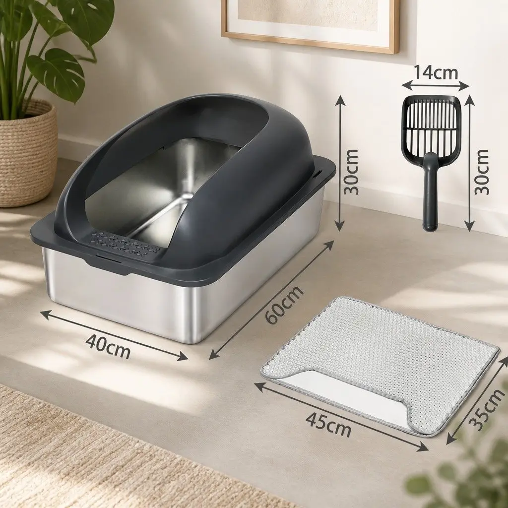Stainless Steel Cat Litter Box with 20L Capacity