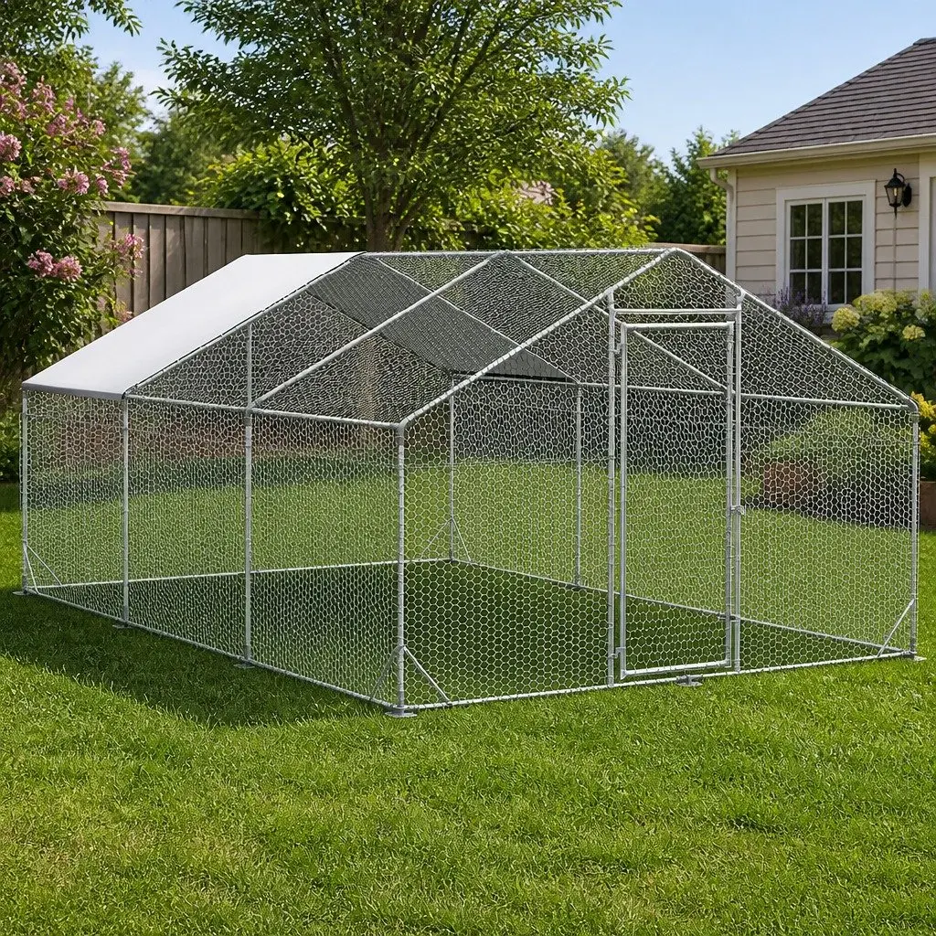 Large Chicken Coop Cage Galvanized Metal 600x300x194cm Silver