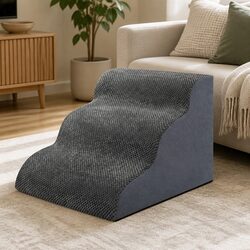 Durable 3-Step Pet Stairs with Non-Slip Surface Grey