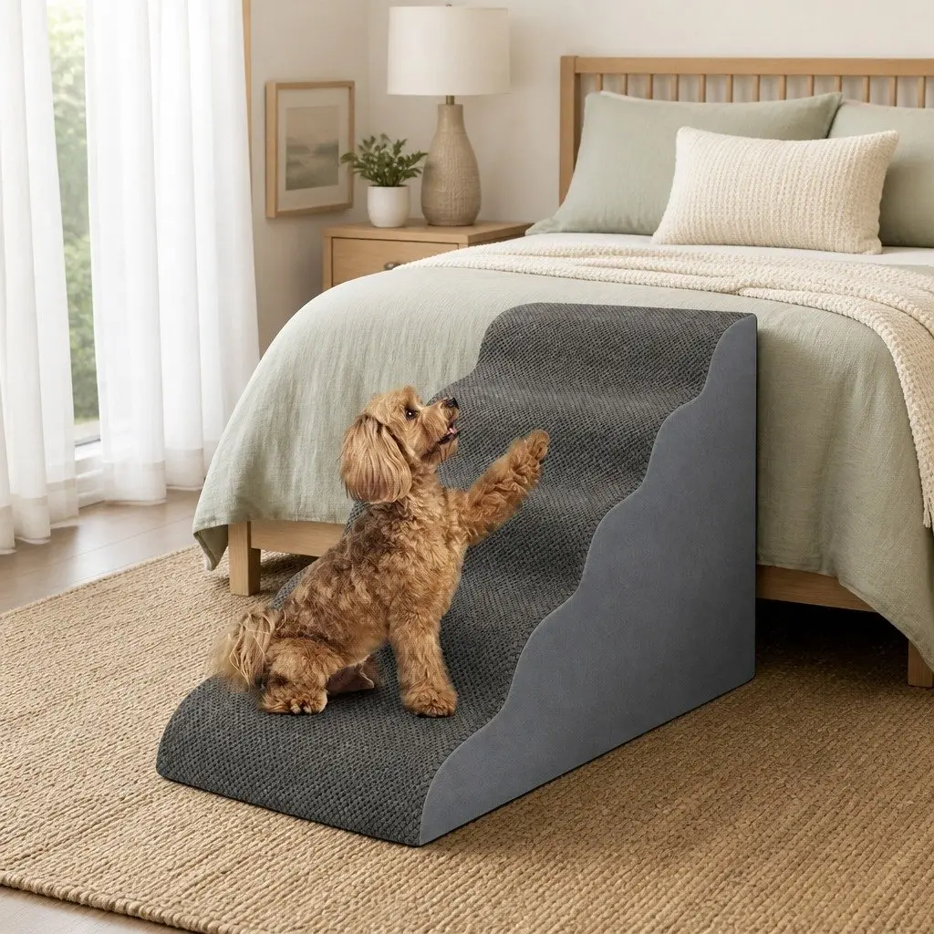 High Density Foam Pet Stairs with 5 Steps in Grey