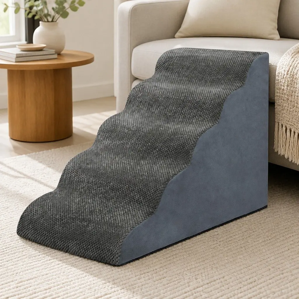 High Density Foam Pet Stairs with 5 Steps in Grey