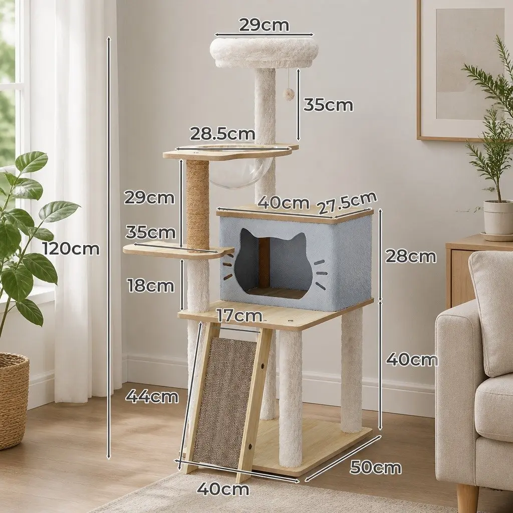 Cat Tree Tower with Scratching Areas 120cm