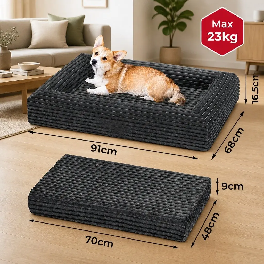 Orthopedic Dog Bed Egg Crate Foam L Grey Corduroy Removable Washable Cover