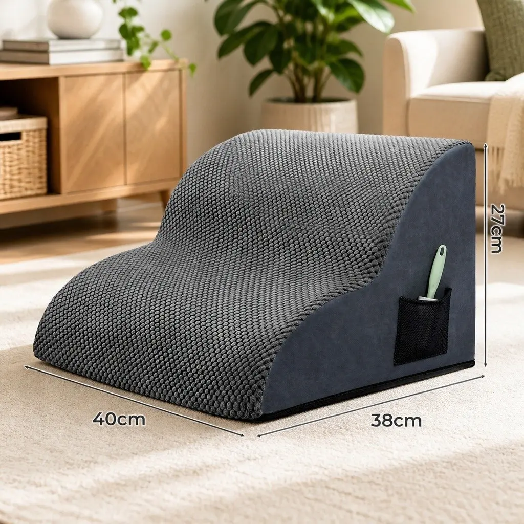 Pet Stairs High Density Foam 2 Steps Non Slip Portable Handle Grey