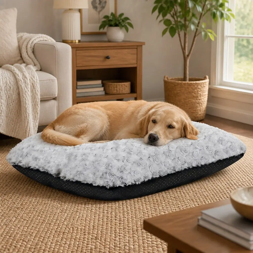 Plush Dog Bed with Waterproof Liner and Non-Slip Base