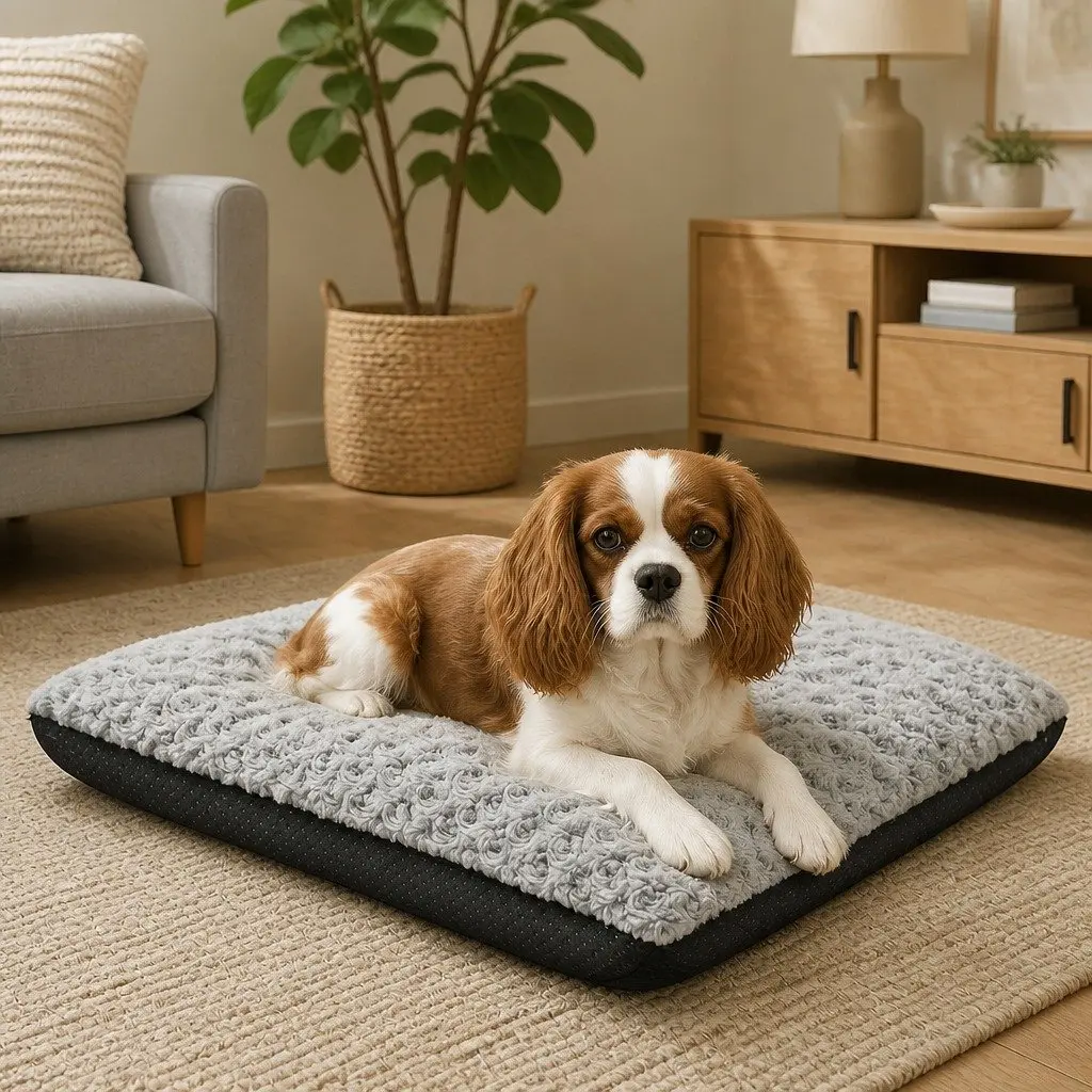 Dog Bed Plush Mattress Joint Support Machine Washable 60cm Grey