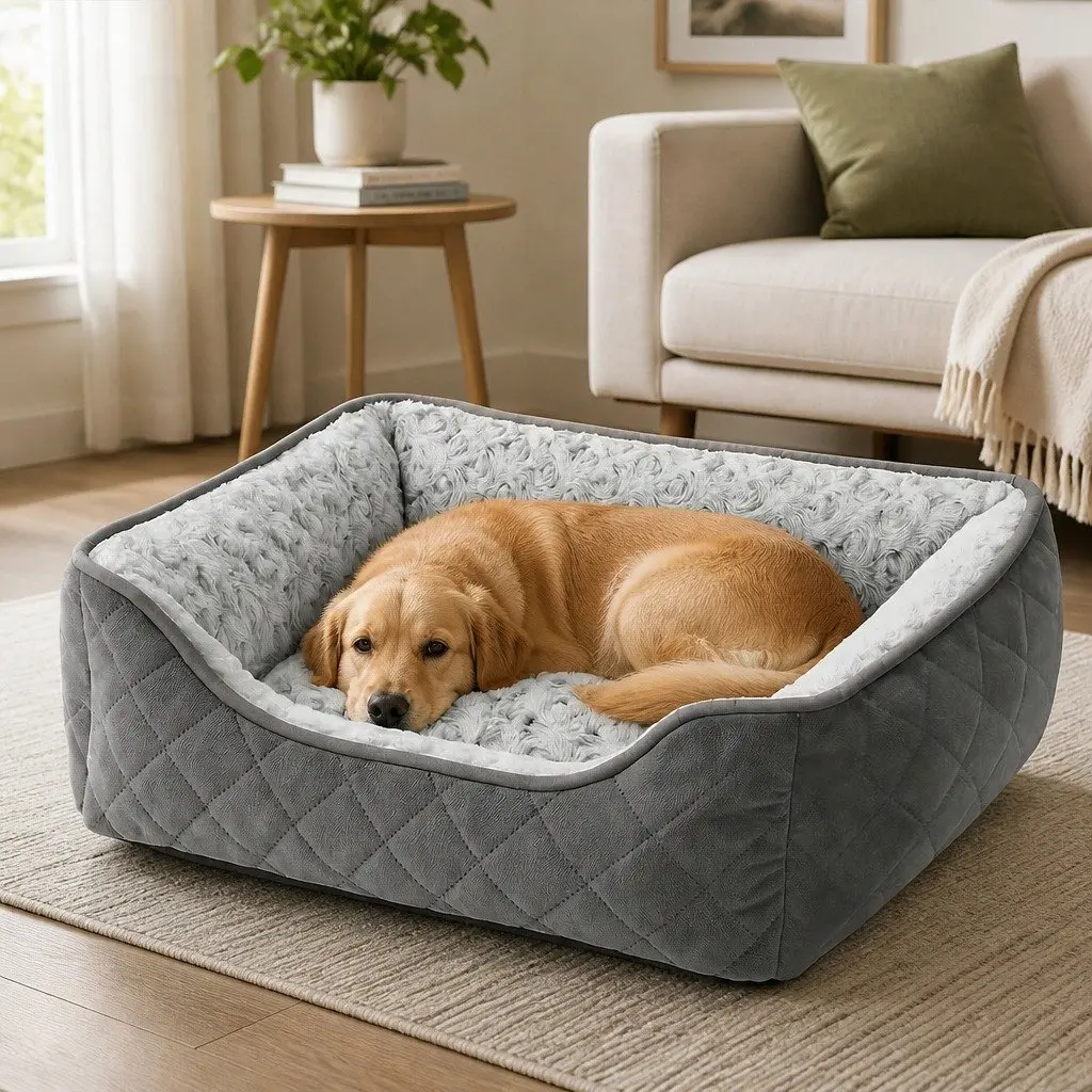 Orthopedic Pet Bed Soft Rose Velvet Medium Grey