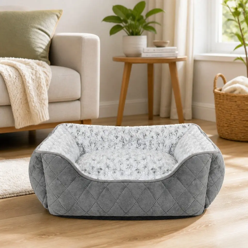 Orthopedic Pet Bed Soft Rose Velvet Medium Grey