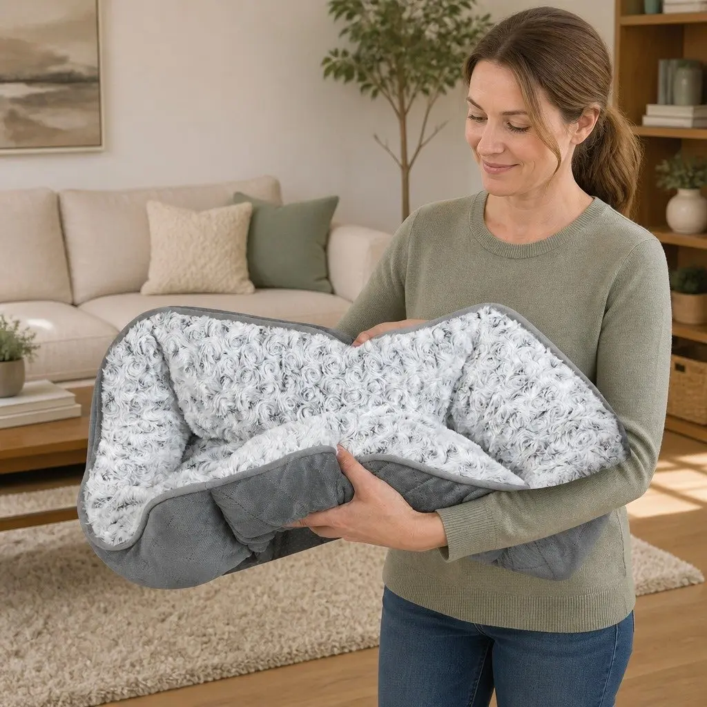 Orthopedic Pet Bed Soft Rose Velvet Medium Grey