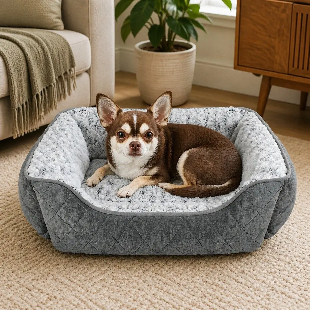 Orthopedic Pet Bed Soft Rose Velvet Medium Grey