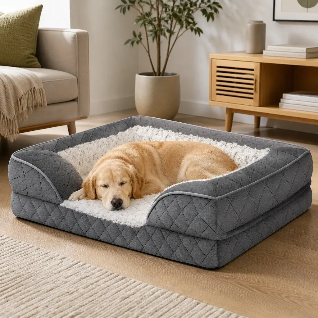 Large Orthopedic Dog Bed with Supportive Bolster