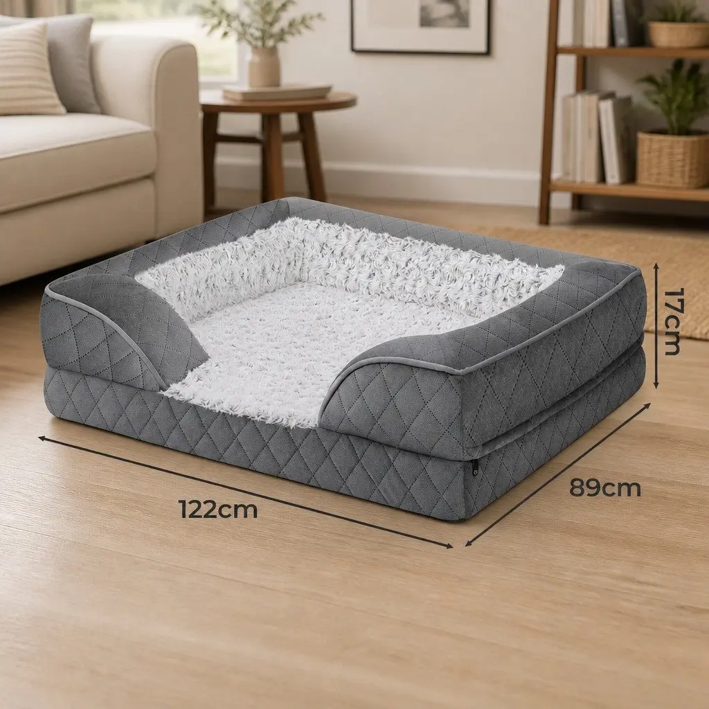 Large Orthopedic Dog Bed with Supportive Bolster