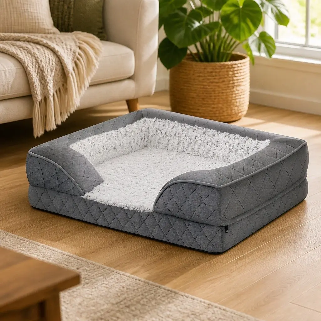 Large Orthopedic Dog Bed with Supportive Bolster