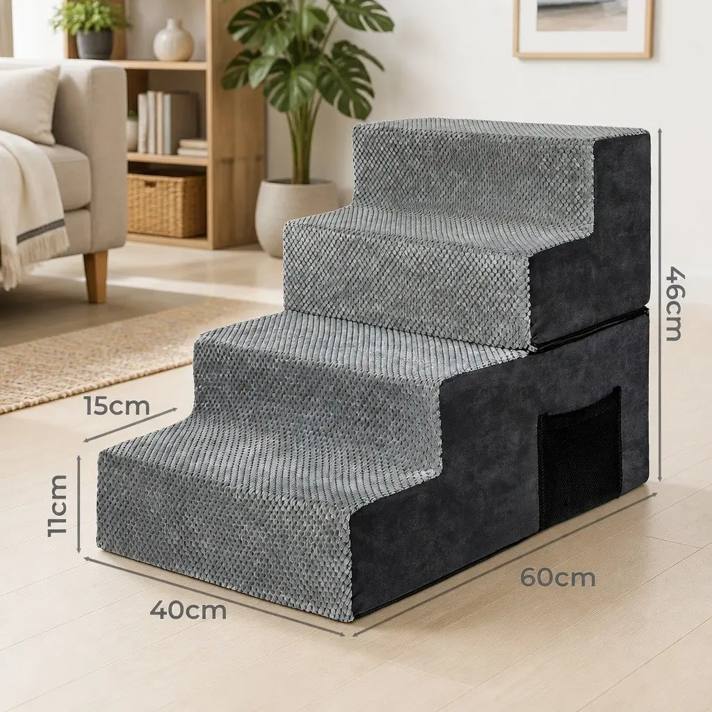 Pet Stairs High Density Foam 60cm Grey Non-Slip Portable Washable Cover