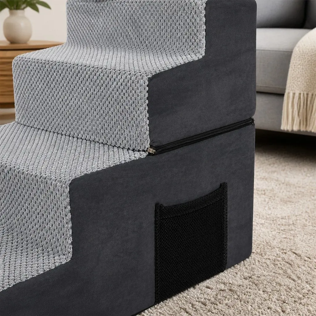 Pet Stairs High Density Foam 60cm Grey Non-Slip Portable Washable Cover
