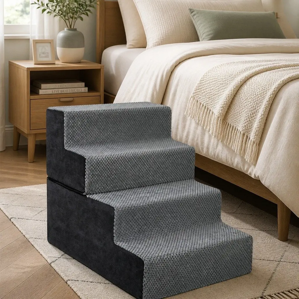 Pet Stairs High Density Foam 60cm Grey Non-Slip Portable Washable Cover