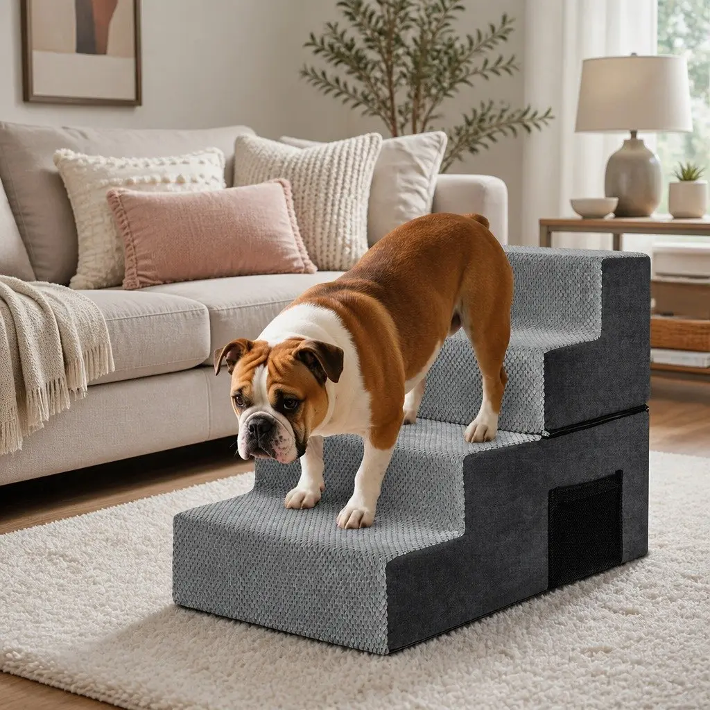 Pet Stairs High Density Foam 60cm Grey Non-Slip Portable Washable Cover