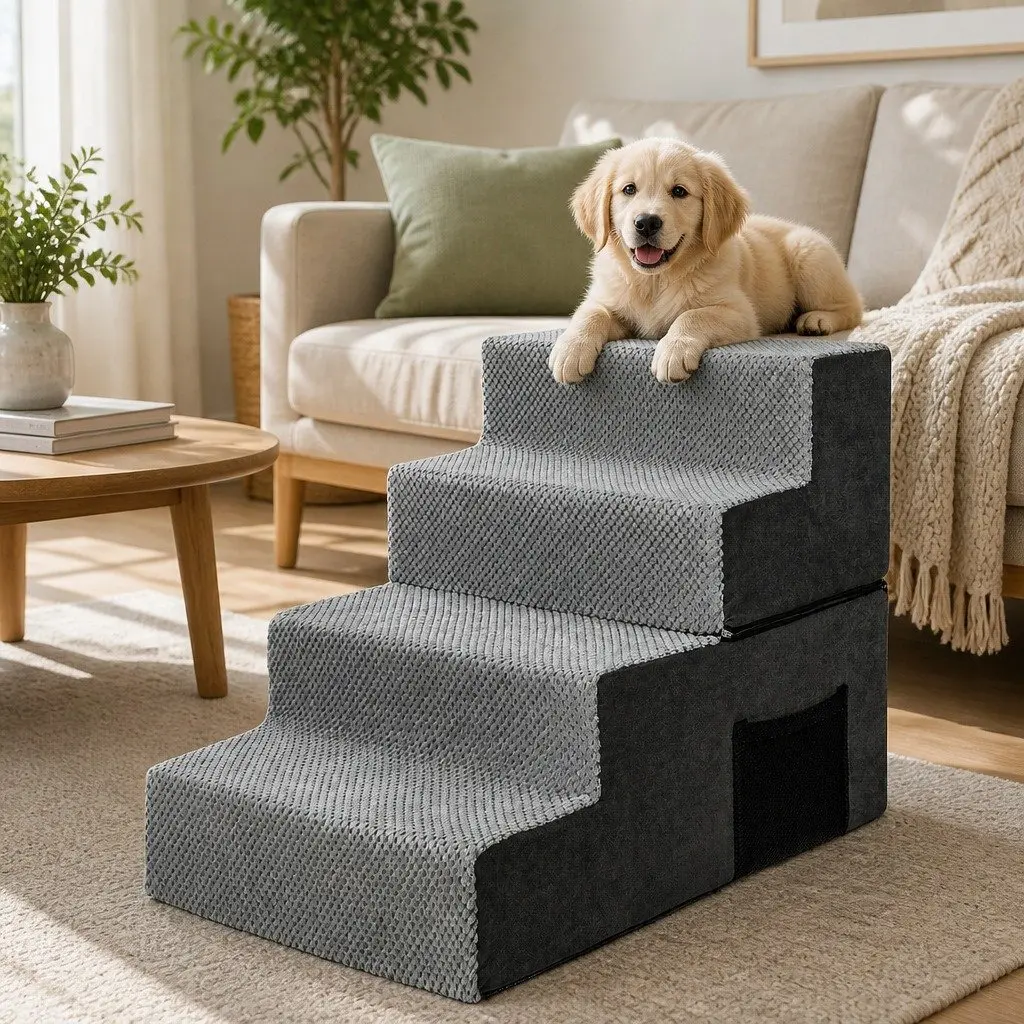 Pet Stairs High Density Foam 60cm Grey Non-Slip Portable Washable Cover