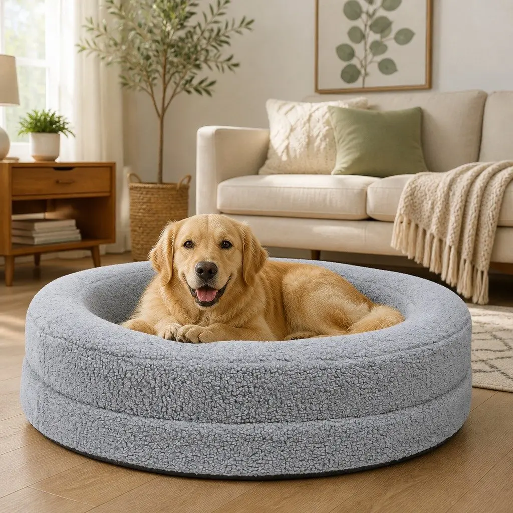 Orthopedic Memory Foam Dog Bed Sherpa Light Grey 78cm x 78cm x 20cm