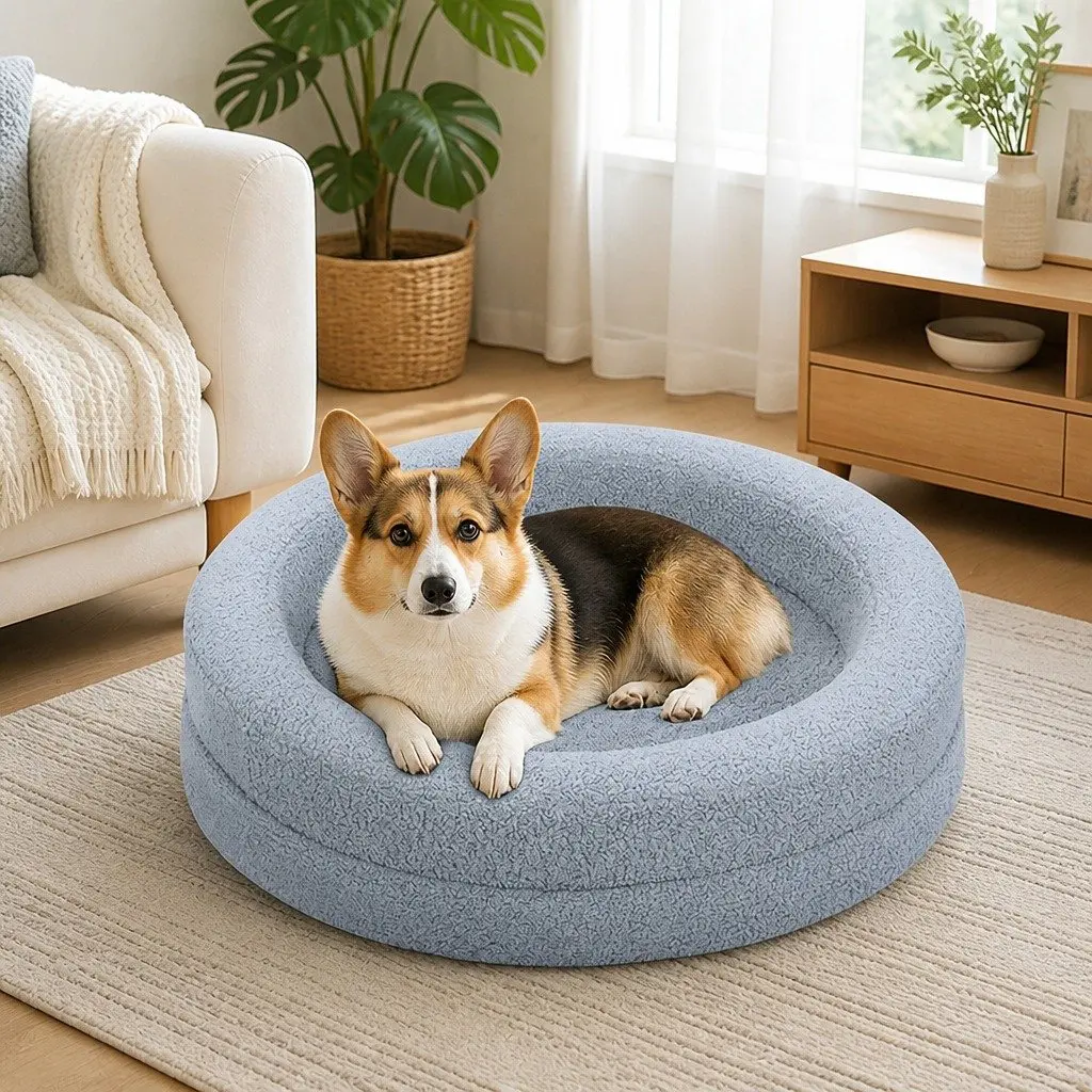Orthopedic Memory Foam Dog Bed Sherpa Light Grey 78cm x 78cm x 20cm