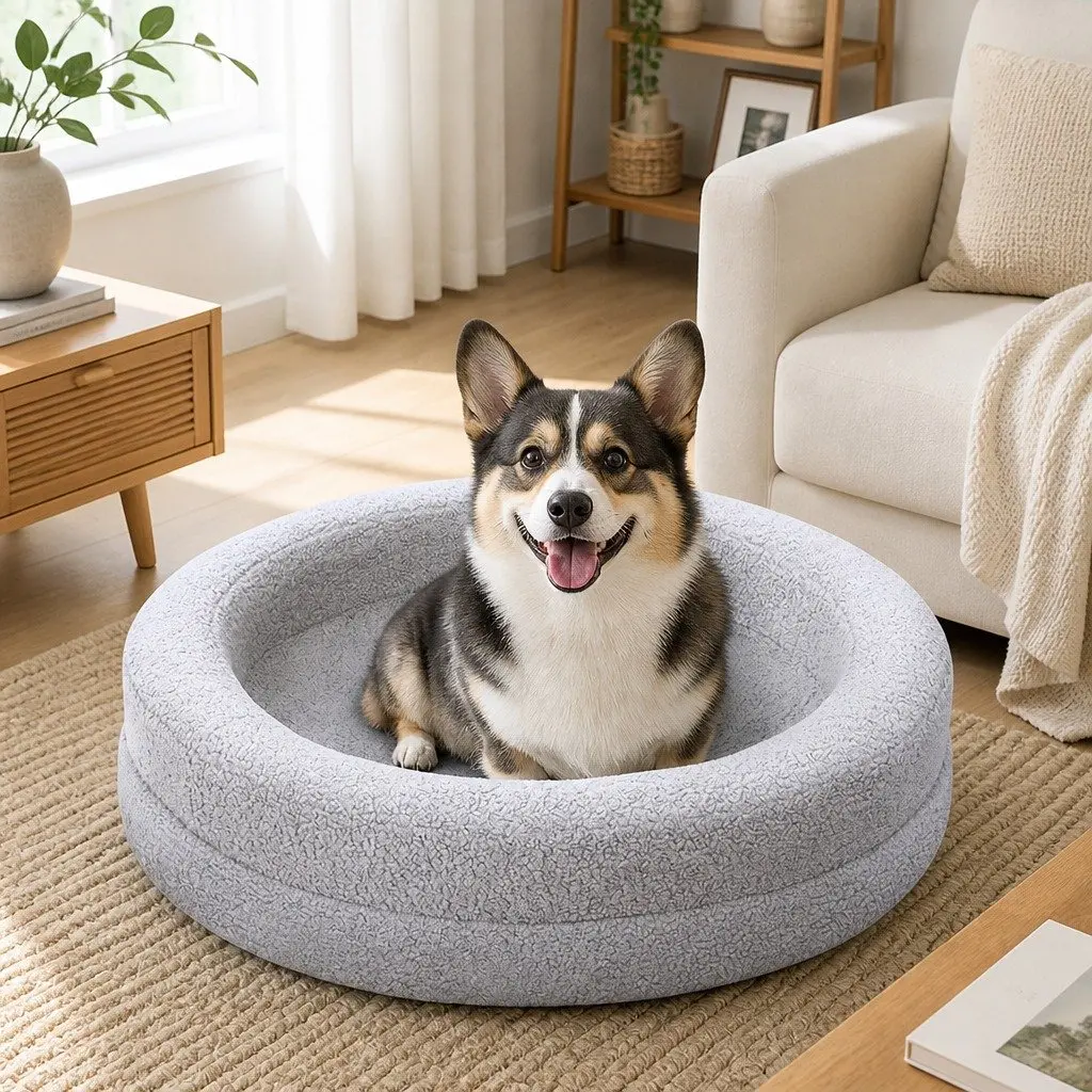 Orthopedic Memory Foam Dog Bed Sherpa Light Grey 78cm x 78cm x 20cm