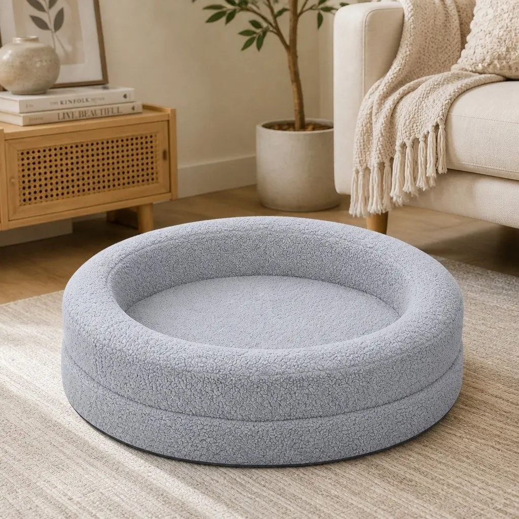 Orthopedic Memory Foam Dog Bed Sherpa Light Grey 78cm x 78cm x 20cm