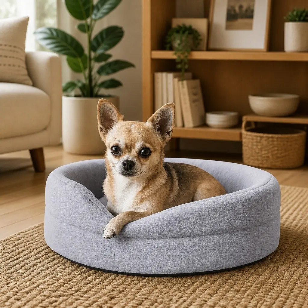 Orthopedic Memory Foam Dog Bed Sherpa Fleece Light Grey Medium