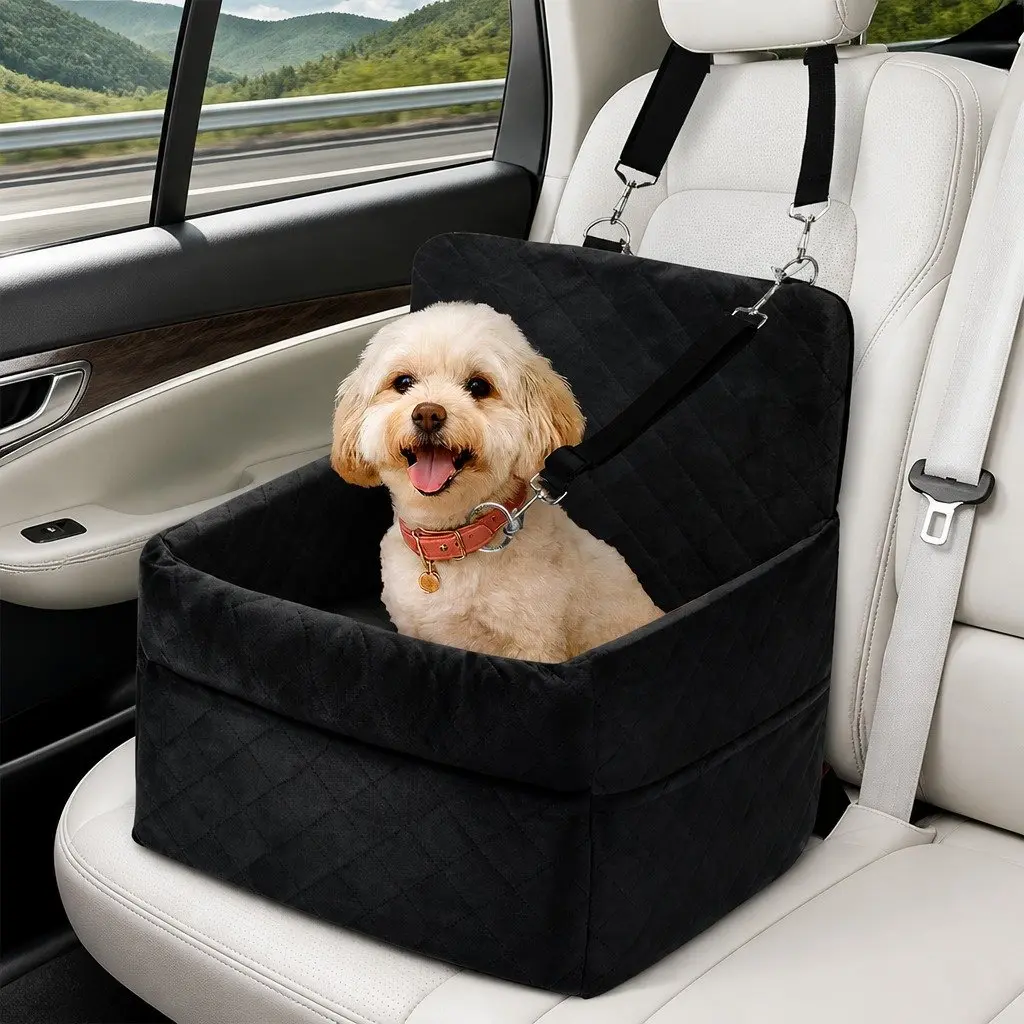 Pet Car Seat Booster Bed Velvet Black for Small Medium Dogs