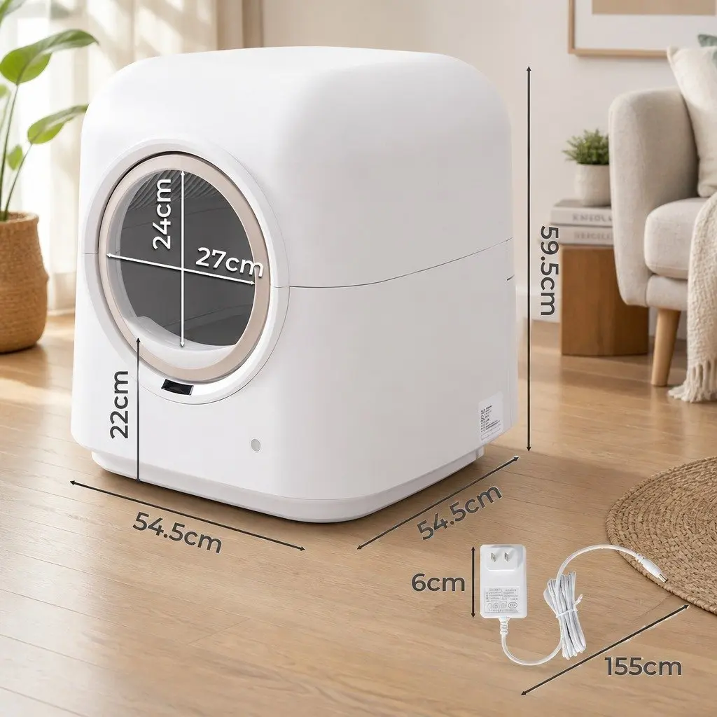 Automatic Cat Litter Box Self-Cleaning ABS 54.5cm x 54.5cm x 59.5cm White