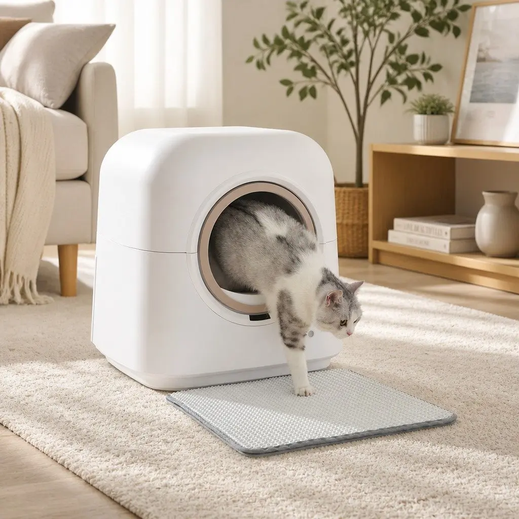 Automatic Cat Litter Box Self-Cleaning ABS 54.5cm x 54.5cm x 59.5cm White