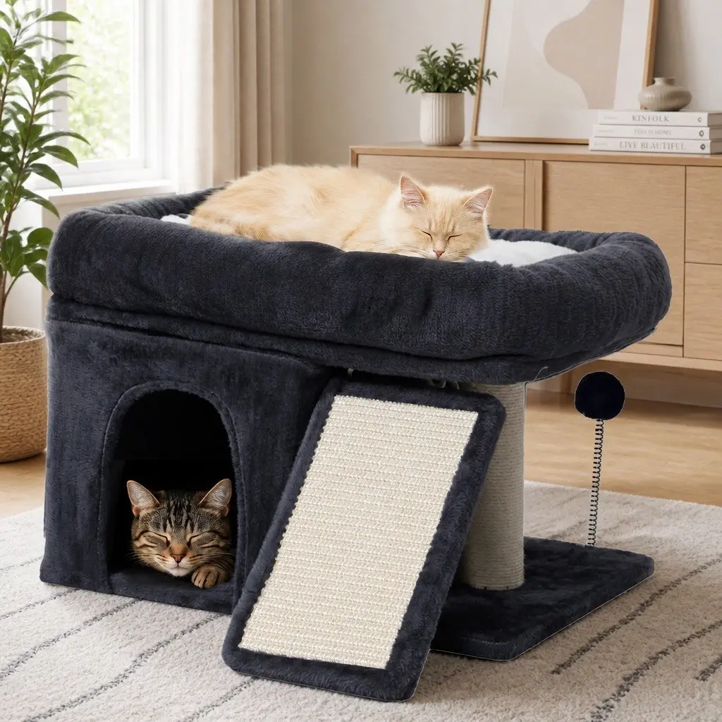 Cat Tree with Spacious Bed and Natural Scratching Posts
