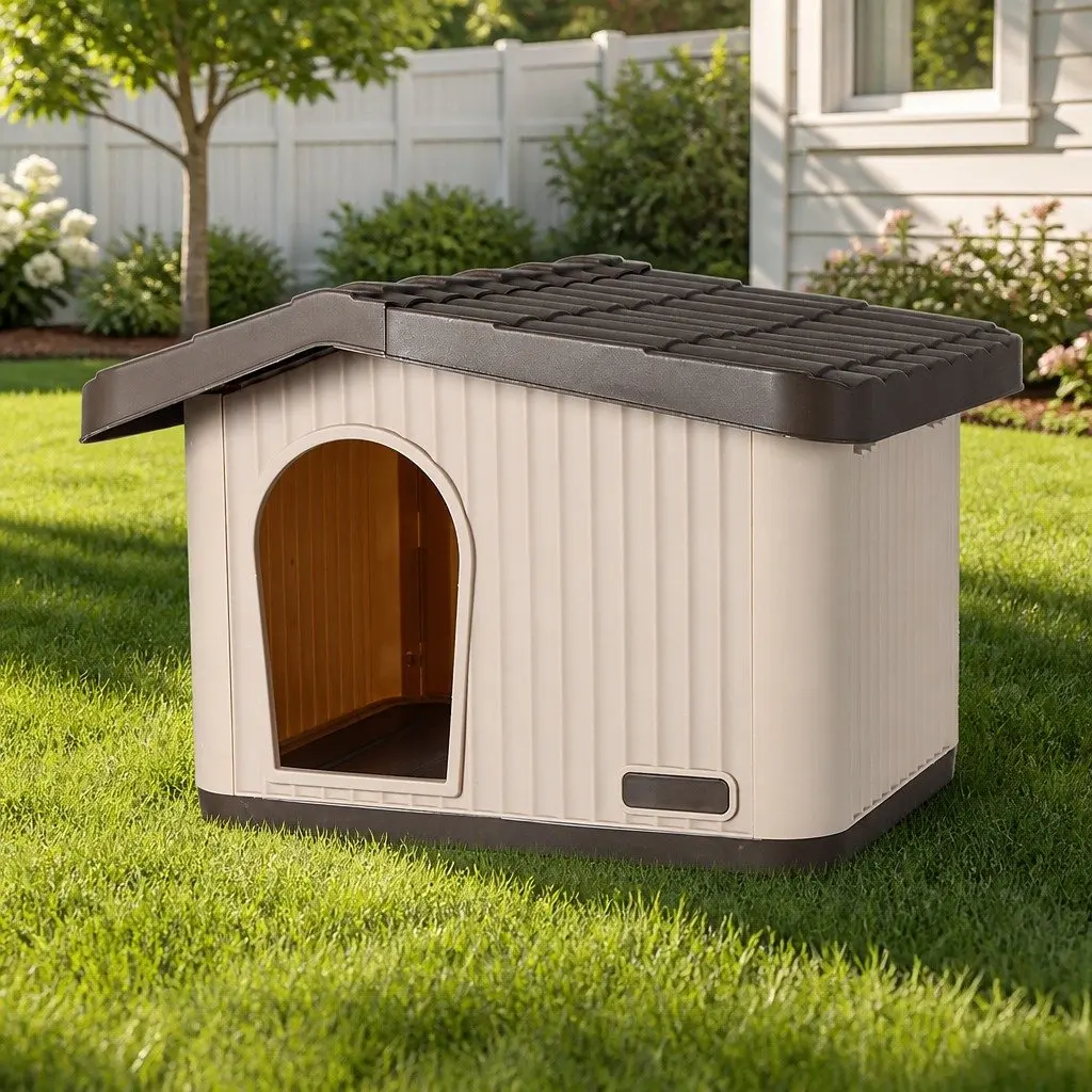 Plastic Dog Kennel PP Plastic 75.1cm x 64cm x 51.6cm Beige Brown