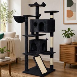 Cat Tree Scratching Post Climbing Multi-Level Tower 145cm Plush Activity Centre