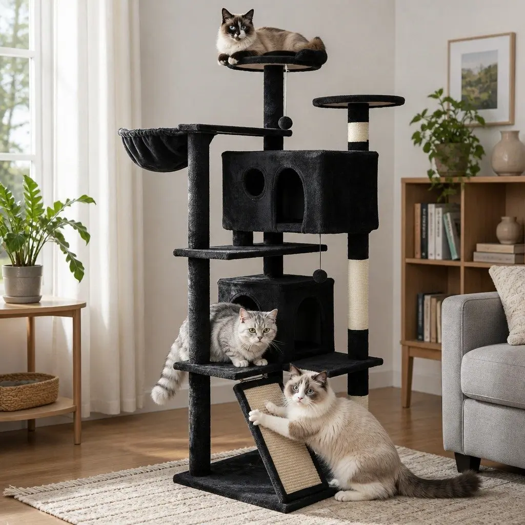 Multi-Level Cat Tree Tower with Plush Activity Areas