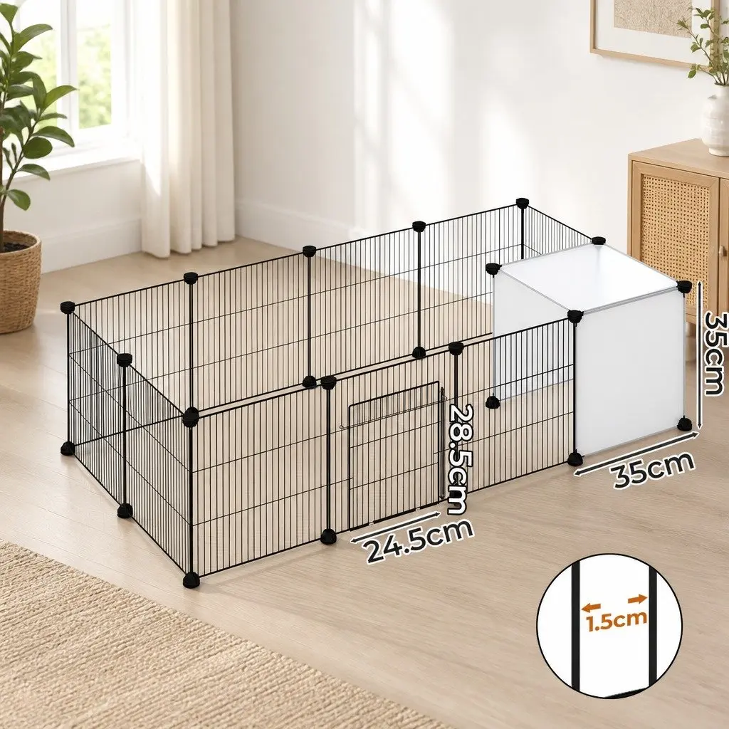 Pet Playpen Iron 14 Panels Black Modular Enclosure Small Animals Hamster Rabbit Guinea Pig