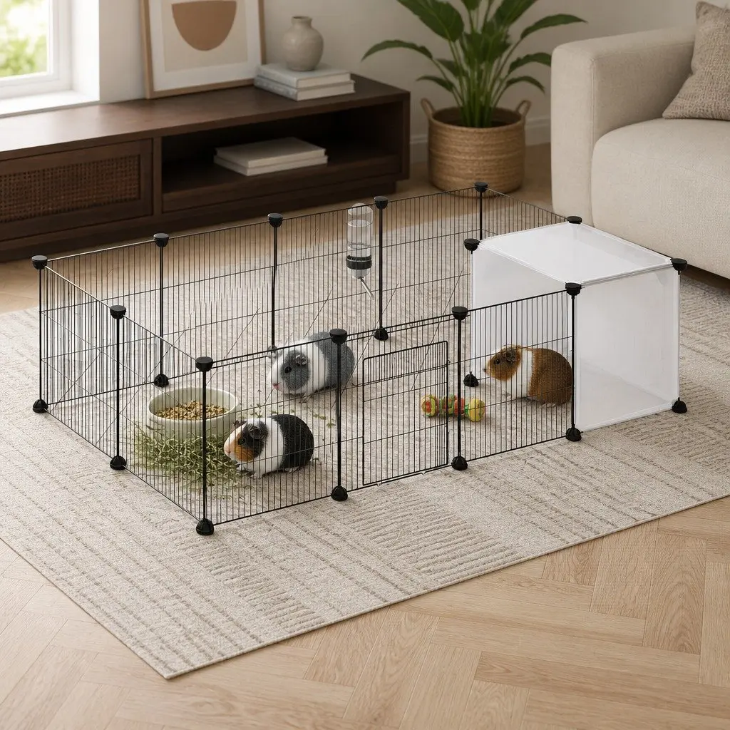 Pet Playpen Iron 14 Panels Black Modular Enclosure Small Animals Hamster Rabbit Guinea Pig