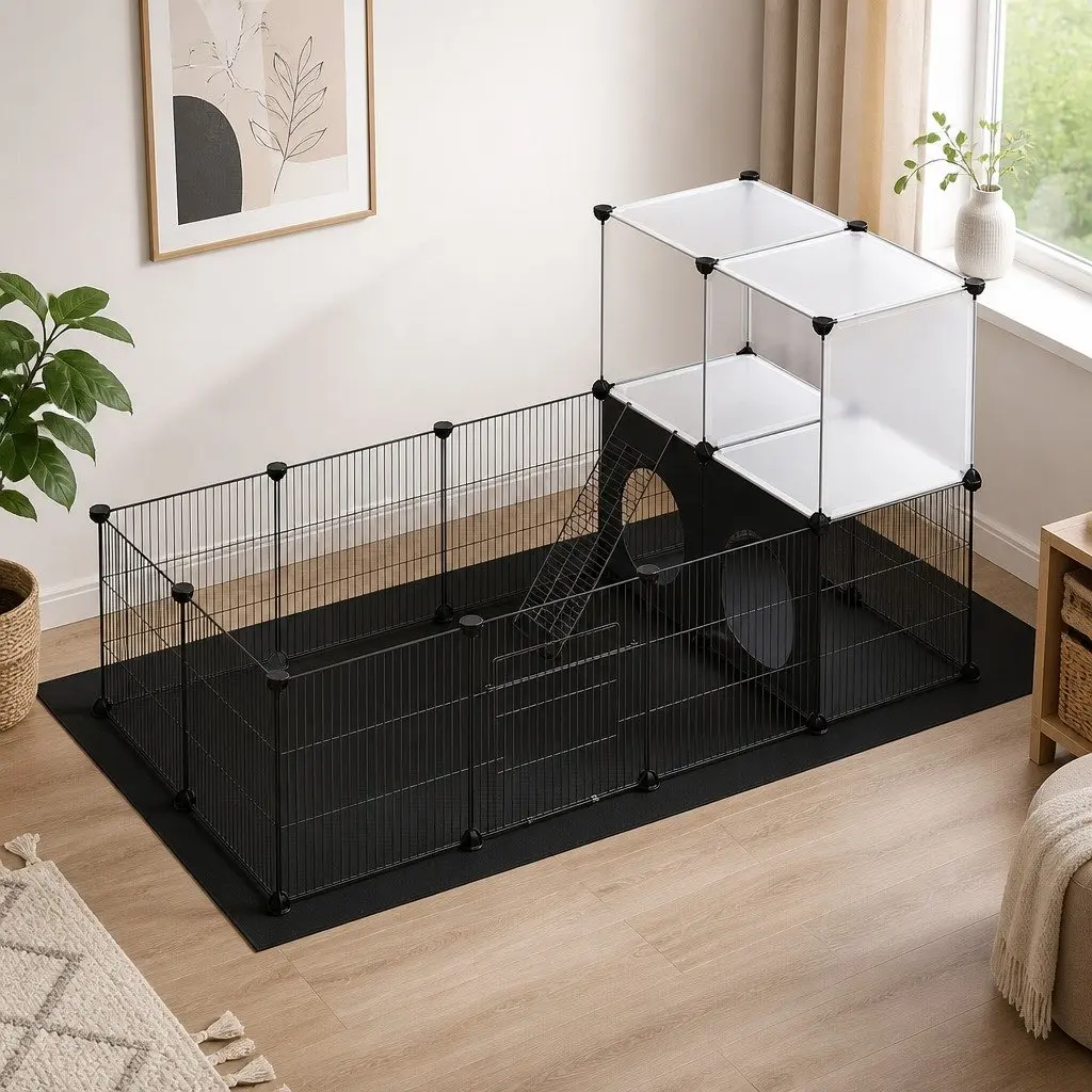 Guinea Pig Playpen Iron Plastic 24 Panel Black Small Animal Cage Fence Enclosure