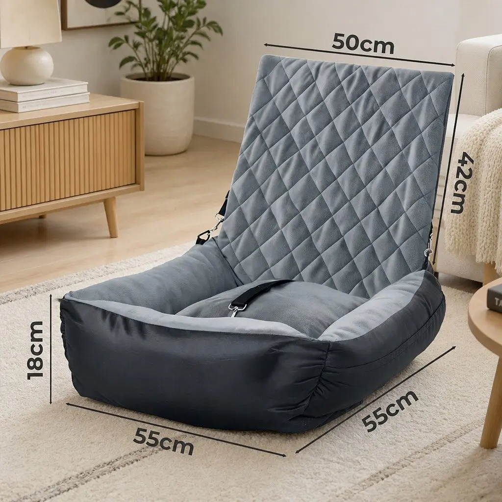 Pet Car Seat Oxford Fabric 55cm x 55cm x 18cm Grey Plush Interior