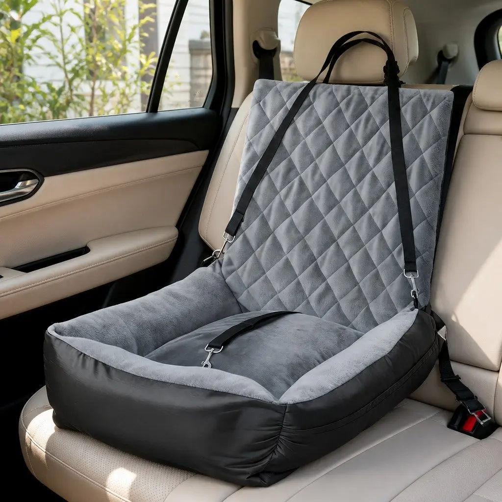 Pet Car Seat Oxford Fabric 55cm x 55cm x 18cm Grey Plush Interior