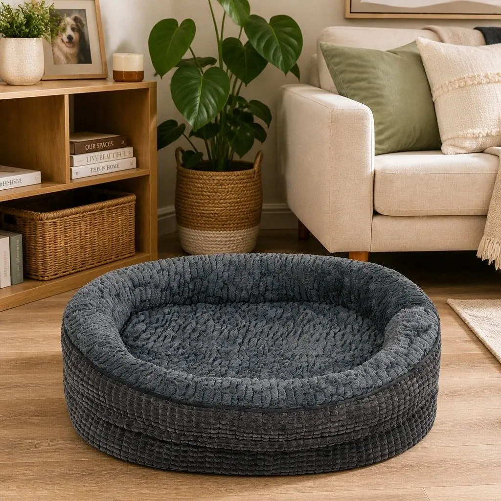 Orthopedic Dog Bed Plush Medium Grey Bolster