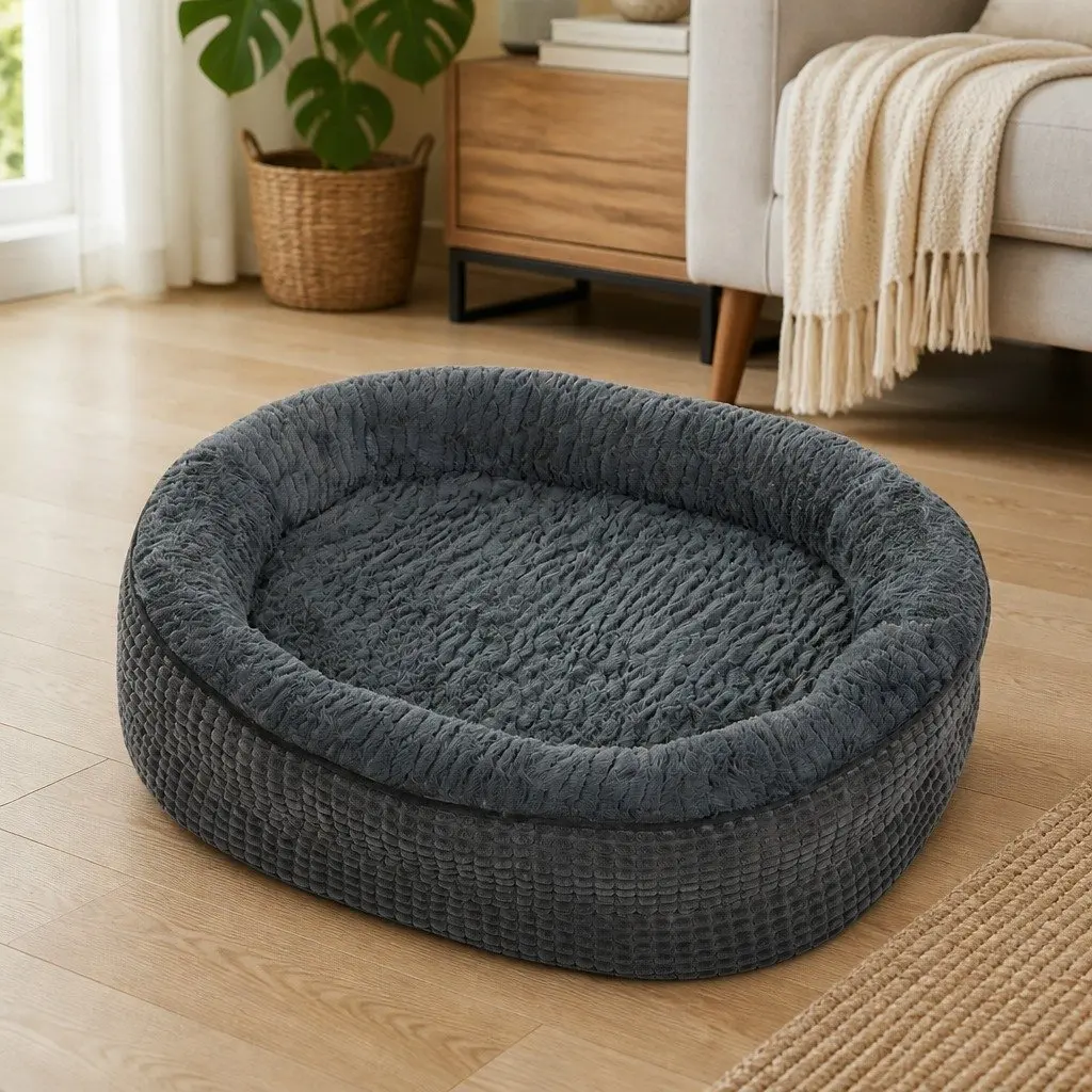 XL Grey Orthopedic Dog Bed with Plush Supportive Cushion