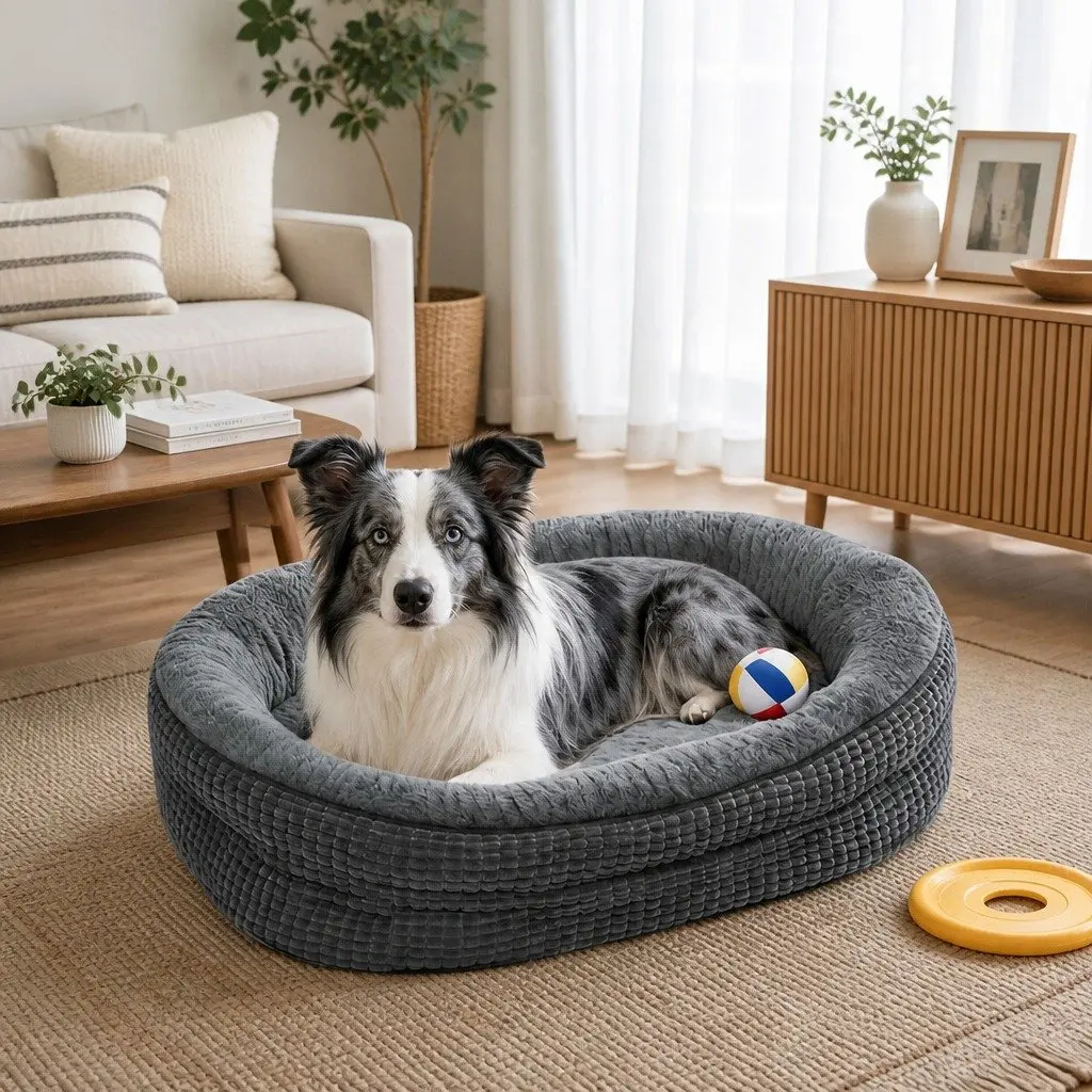 XL Grey Orthopedic Dog Bed with Plush Supportive Cushion