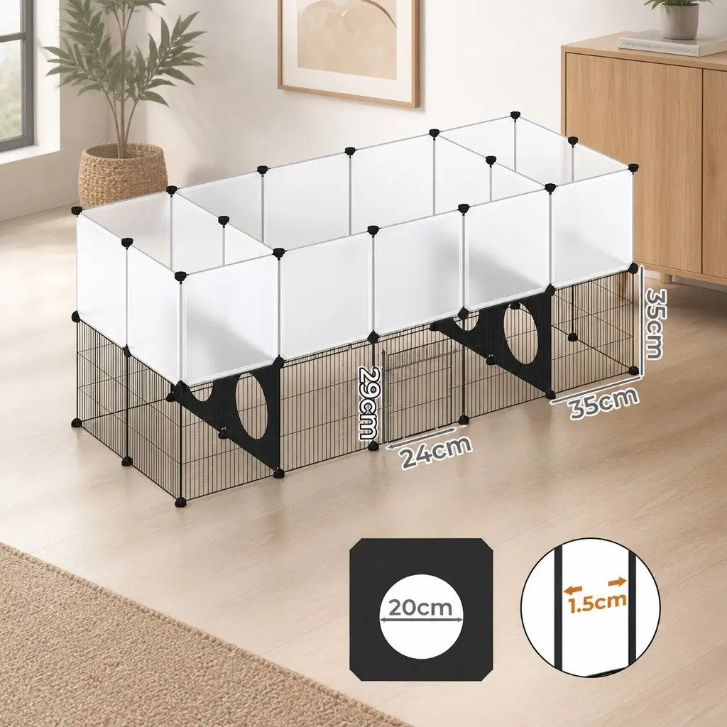 Small Animal Cage Iron Frame Modular Playpen 36 Panels Black Transparent