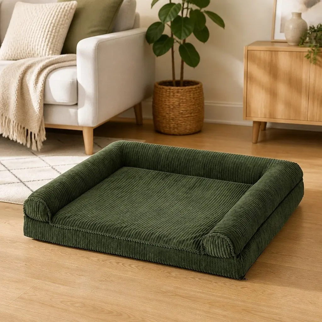 Dog Bed Pet Mat Orthopedic Foam Cushion Non-Slip Indoor Sofa Bolster Support