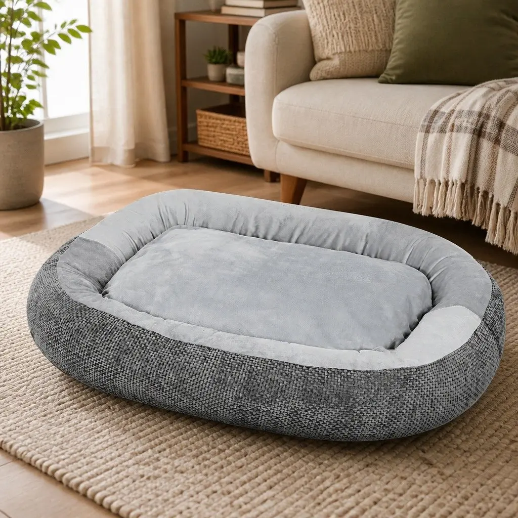 Pet Bed Orthopedic Plush 130cm x 100cm Grey