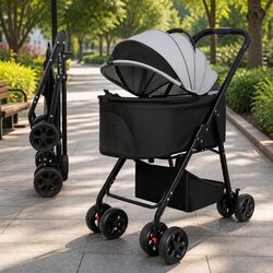 Pet Stroller 3 in 1 Foldable Dog Cat Pram Carrier Travel Pushchair Convertible