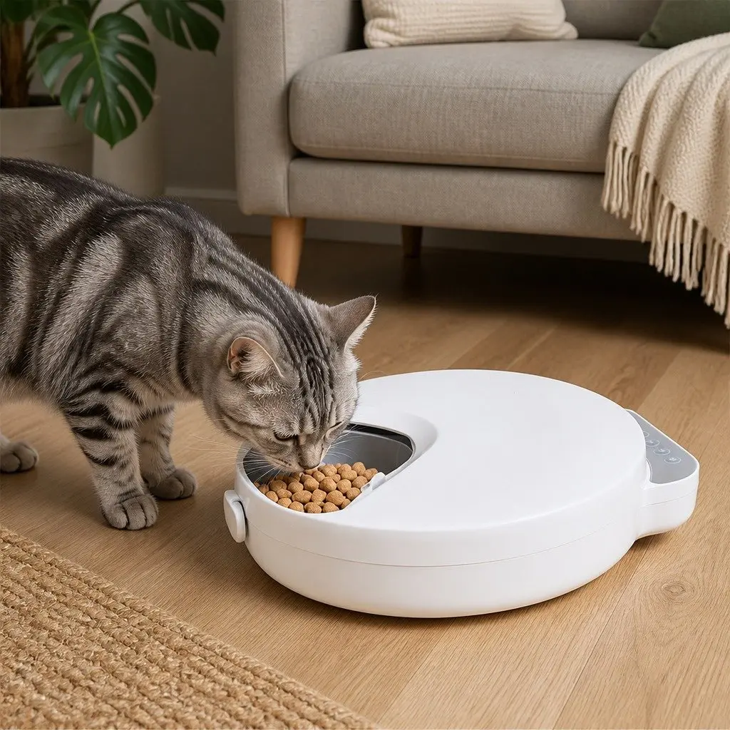 Automatic Pet Feeder ABS 29cm x 27cm White 4 Meals Timer Cat Dog Chilled Food Dispenser