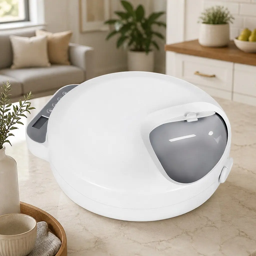 Automatic Pet Feeder ABS 29cm x 27cm White 4 Meals Timer Cat Dog Chilled Food Dispenser